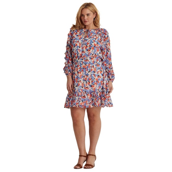 Lauren Ralph Lauren: Floral Crinkled Georgette Dress Save to Wishlist (NWT) - Picture 6 of 7
